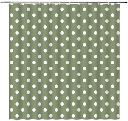 Polka Dot Shower Curtain Sage Green White Retro Spot Vintage Fabric Decorative Bathroom Curtains with Hooks,70" Wx75 H