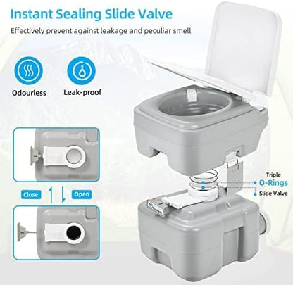 YITAHOME Portable Toilet for Adults, 5.3 Gallon Camping Porta Potty with Carry Bag, Hand Sprayer, Level Indicator, Handle Pump and Leak-Proof, Indoor Outdoor Toilet for RV Travel, Boat, Hiking, Trips