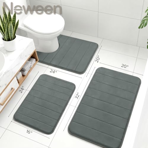 Neween Bathroom Rugs Set 2 Piece, Absorbent Memory Foam Bath Mat, Dark Grey