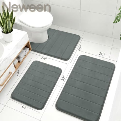 Neween Bathroom Rugs Set 2 Piece, Absorbent Memory Foam Bath Mat, Dark Grey