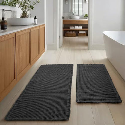 JIUZHEN Set of 2 Waffle Bath Mats Boho Bathroom Runner Rug 20"x32"+24"x48"