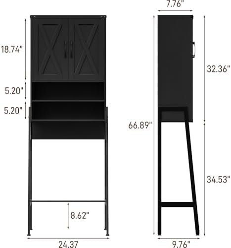 Vabches Metal Frame Over The Toilet Storage Cabinet, Black
