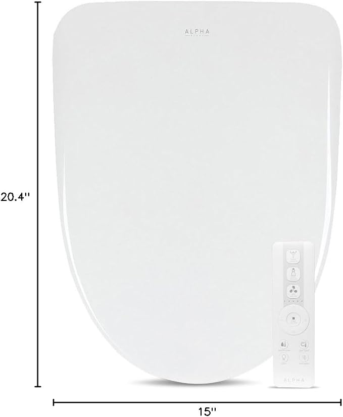 ALPHA BIDET iX Pure Bidet Toilet Seat in Elongated White | Ultra Low Profile | Endless Warm Water | Arced Stainless Steel Nozzle | Blue LED Nightlight | Dryer