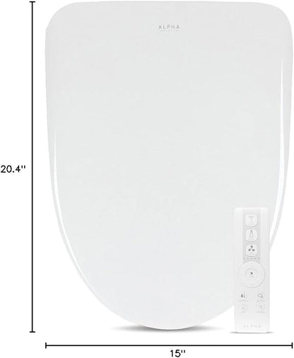 ALPHA BIDET iX Pure Bidet Toilet Seat in Elongated White | Ultra Low Profile | Endless Warm Water | Arced Stainless Steel Nozzle | Blue LED Nightlight | Dryer
