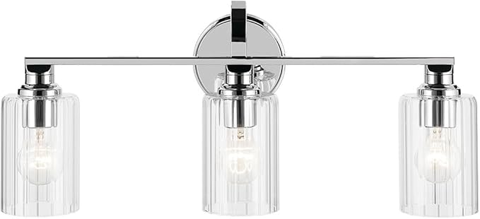 Kichler Gioe 24.25" 3-Light Vanity Light with Clear Fluted Glass in Chrome, Damp Rated, for Bathroom, Powder Room, Over a Mirror, (24.25" W x 10.5" H), 55226CHFLU