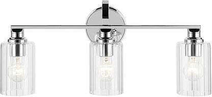 Kichler Gioe 24.25" 3-Light Vanity Light with Clear Fluted Glass in Chrome, Damp Rated, for Bathroom, Powder Room, Over a Mirror, (24.25" W x 10.5" H), 55226CHFLU