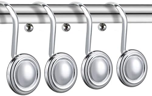 CHICTIE Chrome Shower Curtain Hooks Rings, Decorative Silver Shower Hook for Shower Curtain, Rustproof Modern Shower Rings Hangers for Bathroom Curtains Rods, Set of 12