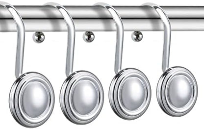 CHICTIE Chrome Shower Curtain Hooks Rings, Decorative Silver Shower Hook for Shower Curtain, Rustproof Modern Shower Rings Hangers for Bathroom Curtains Rods, Set of 12