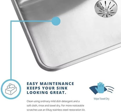 22 Inch Drop In Stainless Steel Kitchen Sink, Single Bowl 18 Gauge 304 Stainless Steel Sink, 7-5/8" Deep Basin, Lustertone Satin Finish Top Mount Kitchen Sink, Quick Clip Installation, 1 Faucet Hole