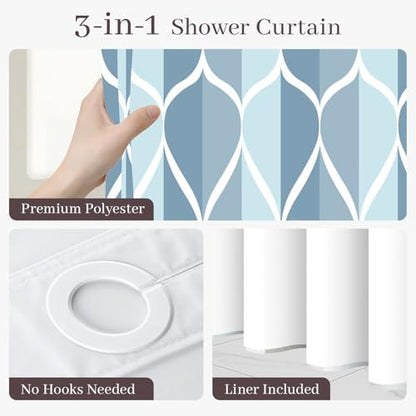 Yiatn Light Blue Shower Curtain with Snap-in Liner, 71 x 74 Inch