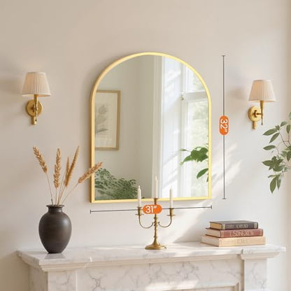 NEWBULIG 32"X30" Arched Bathroom Mirror for Over Sink, Wall Vanity Mirror
