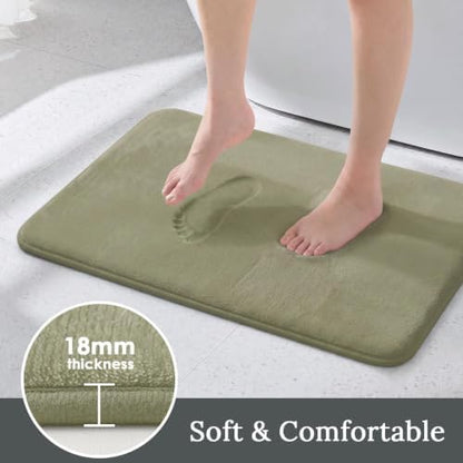 HUXMEYSON 3-Piece Memory Foam Bathroom Rug Set, Olive Green
