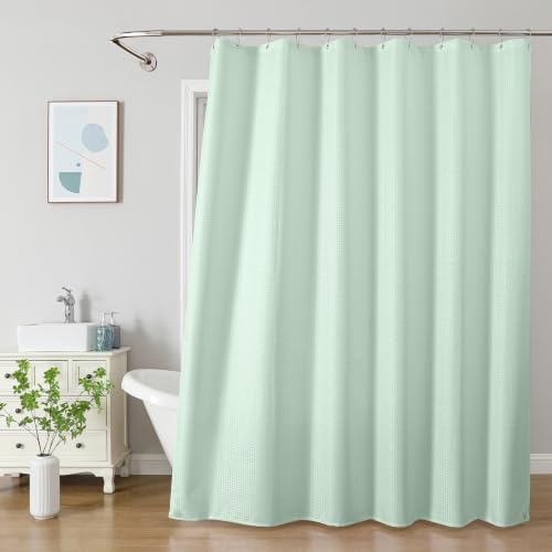 2-in-1 Waterproof Fabric Shower Curtain - No Separate Liner Needed, Hotel-Style Waffle Weave, Effortless Cleaning & Washable Bathroom Shower Curtain Set,72Wx72H,Mint Green