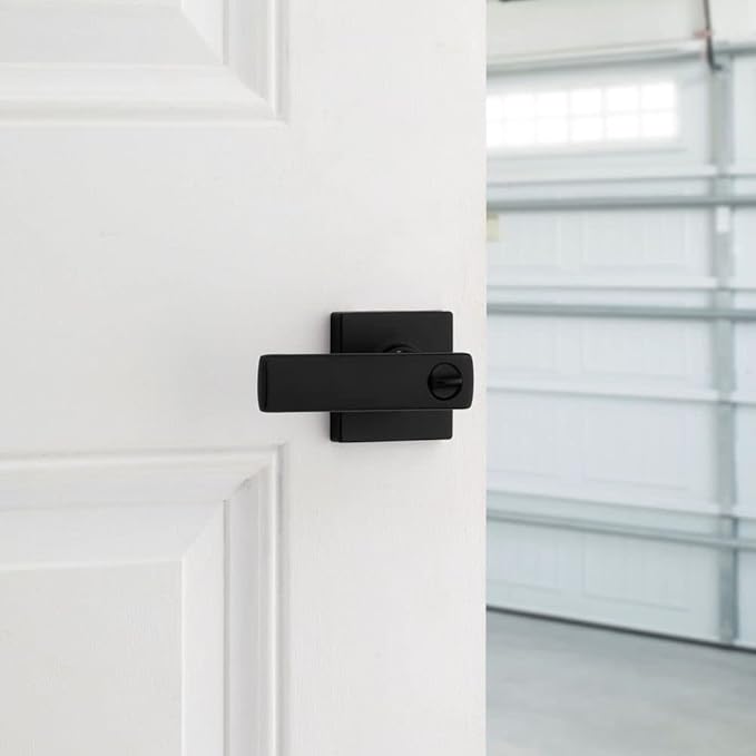 Kwikset Breton Entry Door Handle with Lock and Key, Secure Keyed Reversible Lever Exterior, For Front Entrance and Bedrooms, Matte Black , Pick Resistant Smartkey Rekey Security and Microban