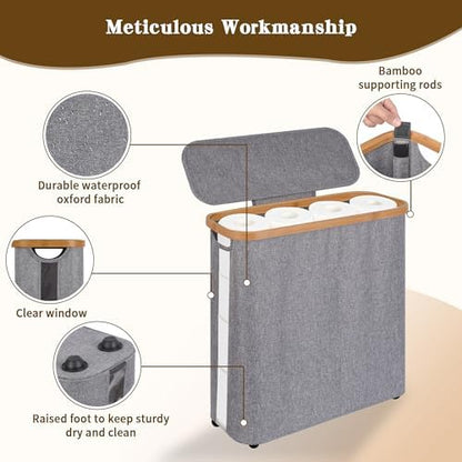Toilet Paper Storage Basket with Lid - The Ultimate Bathroom Organizer, Free Standing Toilet Paper Holder for Up to 12 Mega Rolls, Toilet Tissue Storage Bin with Handle for RV Closet, Grey