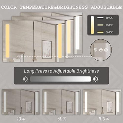 36×24 Inch Bathroom Medicine Cabinet, LED Lighted Medicine Cabinet with Mirror, Double Door Bathroom Vanity Mirror with Storage, 3 Color Light, Defogger, Dimmer, Surface Mount