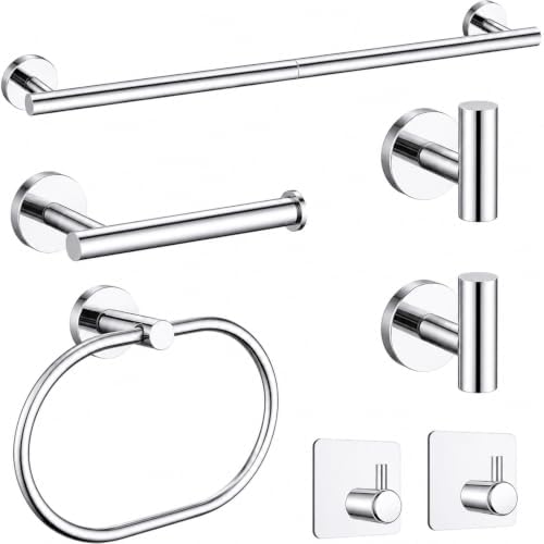Polished Chrome Bathroom Accessories Set, 7 Pieces Towel Bar Bathroom Hardware Set, 31.5 Inch Towel Racks for Bathroom, SUS304 Stainless Steel Bathroom Towel Holder Toilet Paper Holder Wall Mounted