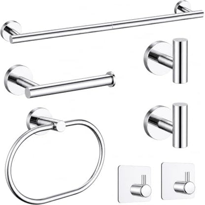 Polished Chrome Bathroom Accessories Set, 7 Pieces Towel Bar Bathroom Hardware Set, 31.5 Inch Towel Racks for Bathroom, SUS304 Stainless Steel Bathroom Towel Holder Toilet Paper Holder Wall Mounted