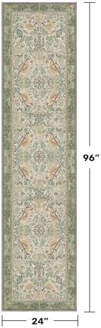 8ft Long Floral Kitchen Runners - Sage 2x8 Runner Rug for Hallway Bathroom Laundry Room Bedroom Beside Bed Entryway, Boho Birds Leaves Patterned Non Slip Low Pile Washable Rugs