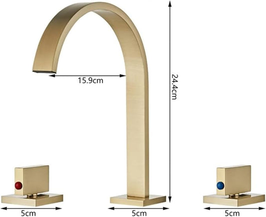 Bathroom Faucet Waterfall, Double Handle, Faucets for Sink Splashback Modern Vanity 3 Holes-Gold(Black)
