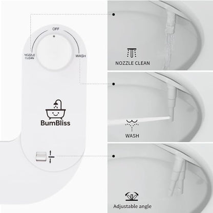 BUMBLISS Self-Cleaning Non-Electric Bidet Attachment for Toilet – Adjustable Water Pressure Control, Manual White Knob, Easy to Install, Eco-Friendly Hygiene Upgrade for Bathroom, Beday Badette