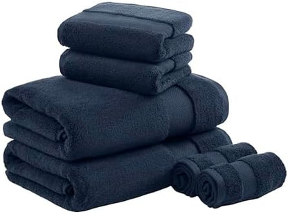 Madison Park 100% Turkish Cotton 600 GSM Bath Towel Set, 6 Piece, Navy