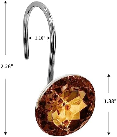 Crystal Diamond Round Shower Curtain Hooks Rings for Bathroom,Brown,12PCS