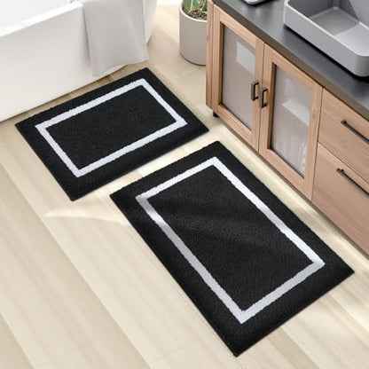HOMEIDEAS Bathroom Rugs Sets 2 Piece Black and White 20" x 32" + 16" x 24"