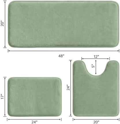 HUXMEYSON 3-Piece Memory Foam Bathroom Rug Set, Grey Green