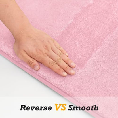 HUXMEYSON Bathroom Rugs Sets 3 Piece, Non-Slip & Quick Dry Bath Mat Set, Ultra Soft Velvet Bath Rugs for Bathroom, Toilet and Shower Floor, Rose Pink