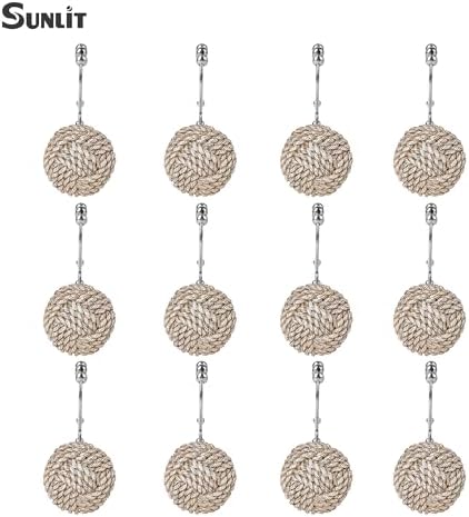Sunlit Boho Knots Double Shower Curtain Hooks, Home Decorative Shower Curtain Rings for Bathroom, Seaside Nautical Shower Curtain Hangers Bathroom Accessories, Set of 12