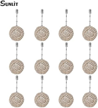 Sunlit Boho Knots Double Shower Curtain Hooks, Home Decorative Shower Curtain Rings for Bathroom, Seaside Nautical Shower Curtain Hangers Bathroom Accessories, Set of 12