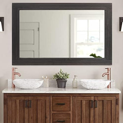 YOSHOOT Hand-Made Wooden Spliced Wall Mirror for Bathroom, Rustic Farmhouse Vanity Mirror, Décor Wall Art, Solid Wood Frame, Vertical or Horizontal Hanging, 60" x 36", Black