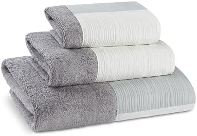 Zahari Home Modern Line Bathroom Towel Set - 3 Piece Set, Modern Design, Luxury Gray Towels