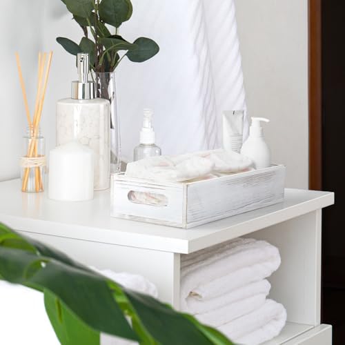 ALELION White Bathroom Basket - Wooden Toilet Tank Paper Basket with Handle for Organizing - Back of Toilet Storage Organizer for Bathroom Tank Topper Counter