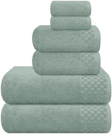 MyOwn Premium Cotton 6 Pack Towel Set for Bathroom, Contains 2 Bath Towels 28x55 inch, 2 Hand Towels 16x24 inch & 2 Wash Coths 12x12 inch, Ideal Everyday use, Compact & Lightweight - Jade