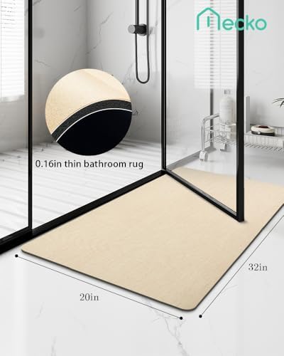 Mecko Bath Mat 20"x32",Ultra Thin Bathroom Rug fit Under Door Beige