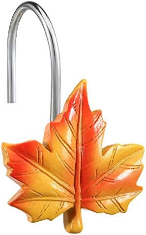 Maple Leaf Shower Curtain Hooks, 12Pcs Thanksgiving Decorative Shower Curtain Hooks, CHICTIE Autumn Fall Leaves Shower Curtain Rings Rustproof for Bathroom Bedroom Room Decor (Deciduous Yellow)