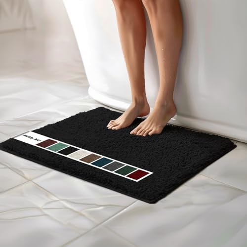 Muddy Mat Chenille Bathroom Rugs Quick Dry Microfiber Mats Non Slip Washable, Extra Thick, Soft and Highly Absorbent Bath Mats for Bathroom, Kitchen, and Shower Floor - Black Medium 30"X19"