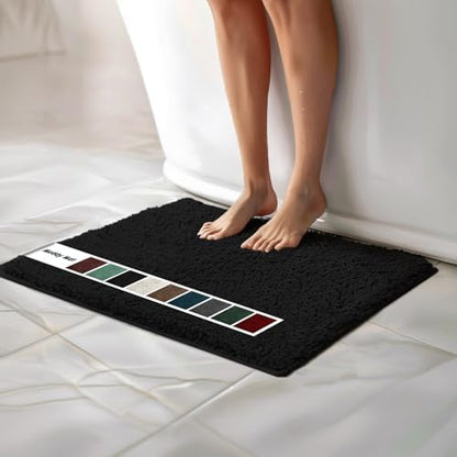 Muddy Mat Chenille Bathroom Rugs Quick Dry Microfiber Mats Non Slip Washable, Extra Thick, Soft and Highly Absorbent Bath Mats for Bathroom, Kitchen, and Shower Floor - Black Medium 30"X19"