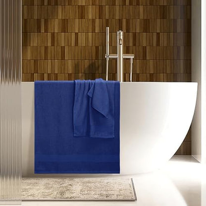 Belizzi Home 8 Piece Towel Set 100% Ring Spun Cotton, 2 Bath Towels 27x54, 2 Hand Towels 16x28 and 4 Washcloths 13x13 - Ultra Soft Highly Absorbent Machine Washable Hotel Spa Quality - Navy Blue