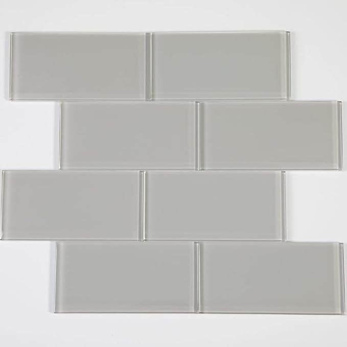 Glass Subway Tile 3 x 6 Inch Light Gray for Kitchen Backsplash Bathroom Wall (32-Pack, 4 sq.ft.)