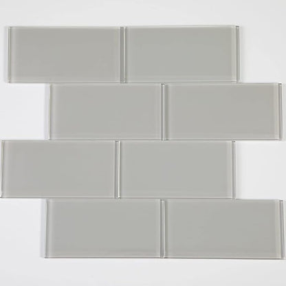 Glass Subway Tile 3 x 6 Inch Light Gray for Kitchen Backsplash Bathroom Wall (32-Pack, 4 sq.ft.)