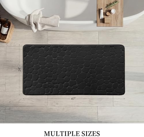 YIHOUSE Memory Foam Runner Rug, Cobblestone Bathroom Runner Rugs Super Water Absorbent Bath Mats for Bathroom Machine Washable Bath Rugs for Hallway Bedroom Laundry Room(24 x 47,Black)