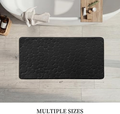 YIHOUSE Memory Foam Runner Rug, Cobblestone Bathroom Runner Rugs Super Water Absorbent Bath Mats for Bathroom Machine Washable Bath Rugs for Hallway Bedroom Laundry Room(24 x 47,Black)