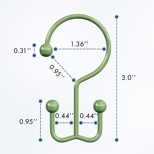 Bathway Shower Curtain Hooks Green Shower Curtain Rings, 12 Pcs Double Hook Shower Curtain Hooks Rings Shower Curtain Hangers Rust Proof, Metal Shower Hooks for Bathroom Shower Curtain Rod