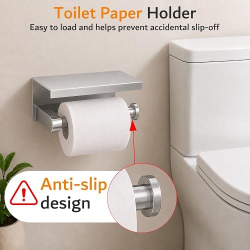5 Pieces Bathroom Hardware Accessories Set Brushed Nickel, 24Inch Round Towel Racks Set for Bathroom, SUS304 Stainless Steel Towel Bar Set,Toilet Paper Holder with Shelf Wall Mounted