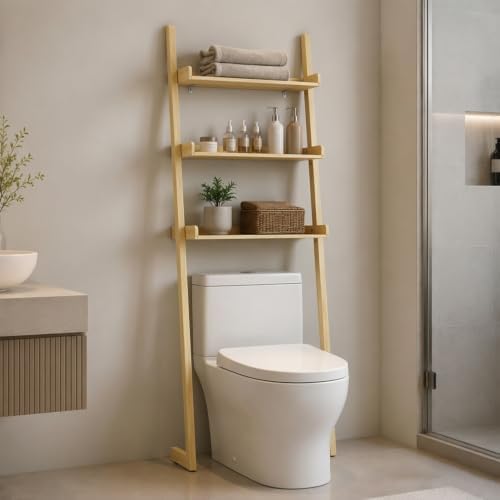 3-Tier Bathroom Over Toilet Storage for Small Space (Natural)