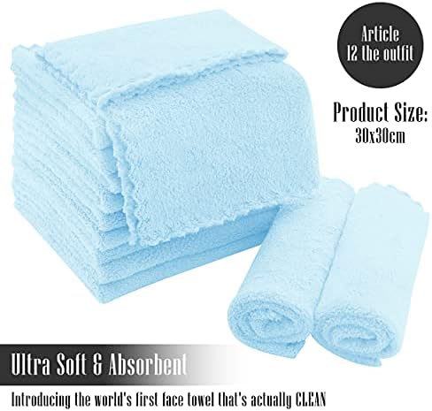 TENSTARS 12 Pack Premium Washcloths Set - Quick Drying- Soft Microfiber Coral Velvet Highly Absorbent Wash Clothes - Multipurpose Use as Bath, Spa, Facial, Fingertip Towel (Aquamarine)