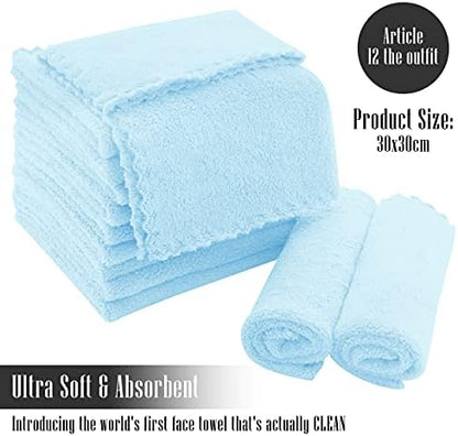 TENSTARS 12 Pack Premium Washcloths Set - Quick Drying- Soft Microfiber Coral Velvet Highly Absorbent Wash Clothes - Multipurpose Use as Bath, Spa, Facial, Fingertip Towel (Aquamarine)